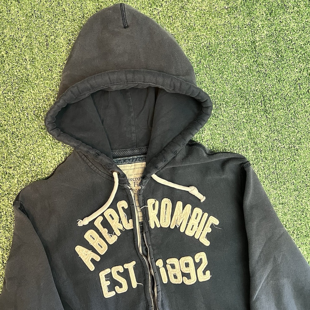 VTG Abercrombie Fitch Hoodie Size Small Blue Mens Full Zip Up Skate Y2K Grunge *